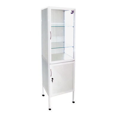 Single-section glass cabinet with safe for veterinary offices