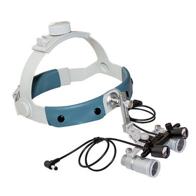 Binocular enlarger ECMP-4,0x-R ErgonoptiX micro Prisms with illuminator D-Light Duo, headband